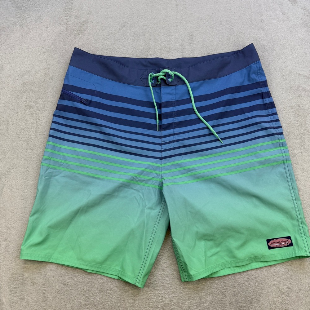Vineyard Vines Board Shorts Mens Forty Blue Green Ombre Striped Surf Swim Trunks
